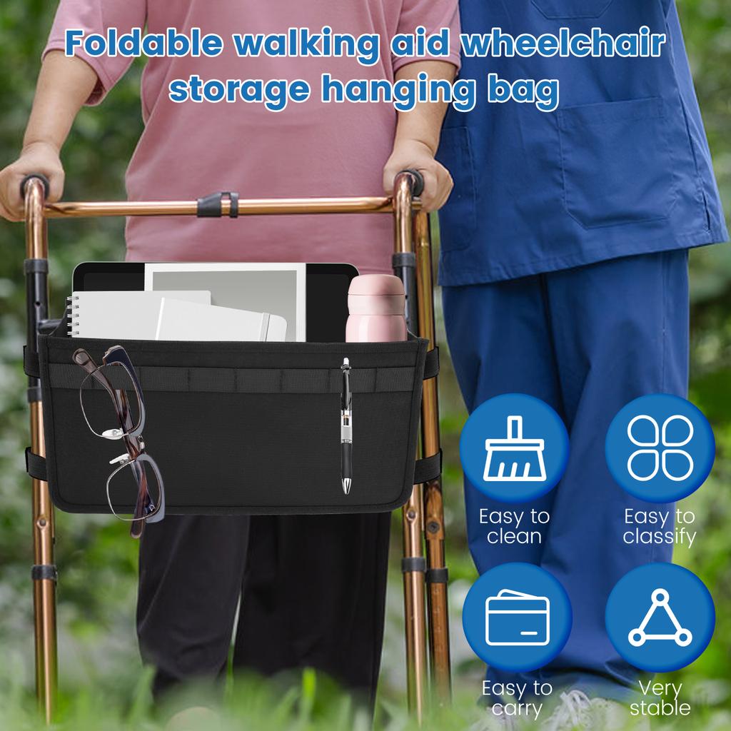 Foldable Walker Storage Bag Oxford Cloth Practical Bearing Wheelchair Storage Bag Mobility Aid Accessory Pouch for Elderly