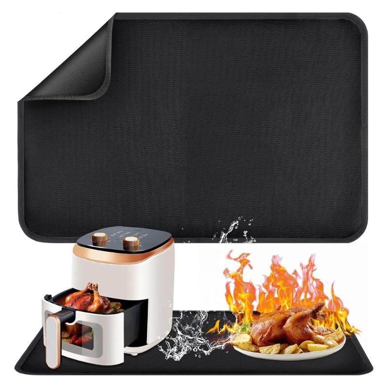 Fire Pit Mat Indoor Thicken Heatproof Mat 60x40CM Oil Proof Waterproof Floor Protector Fiberglass Texture for BBQ Grills