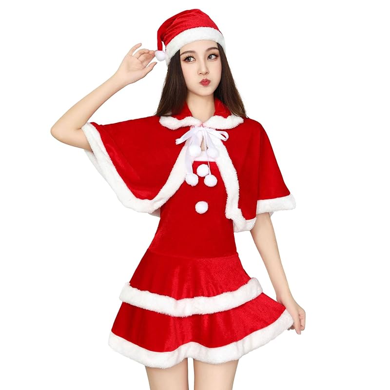 

[akaien] cute santa cosplay ladies costume 3 piece set santa costume Christmas disguise Santa Claus costume sexy for women performance clothes event L