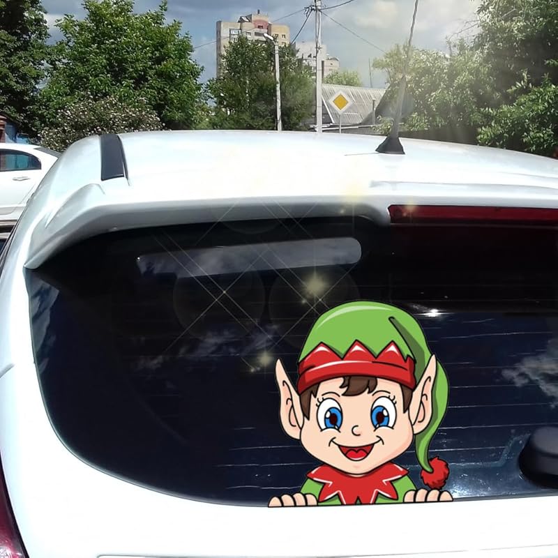 Christmas Decor Elf Peeking Sticker, Car Window Decals Vinyl Waterproof Stickers for Cars Truck SUV Laptop Bumper Car Stickers and Decals (Elf)