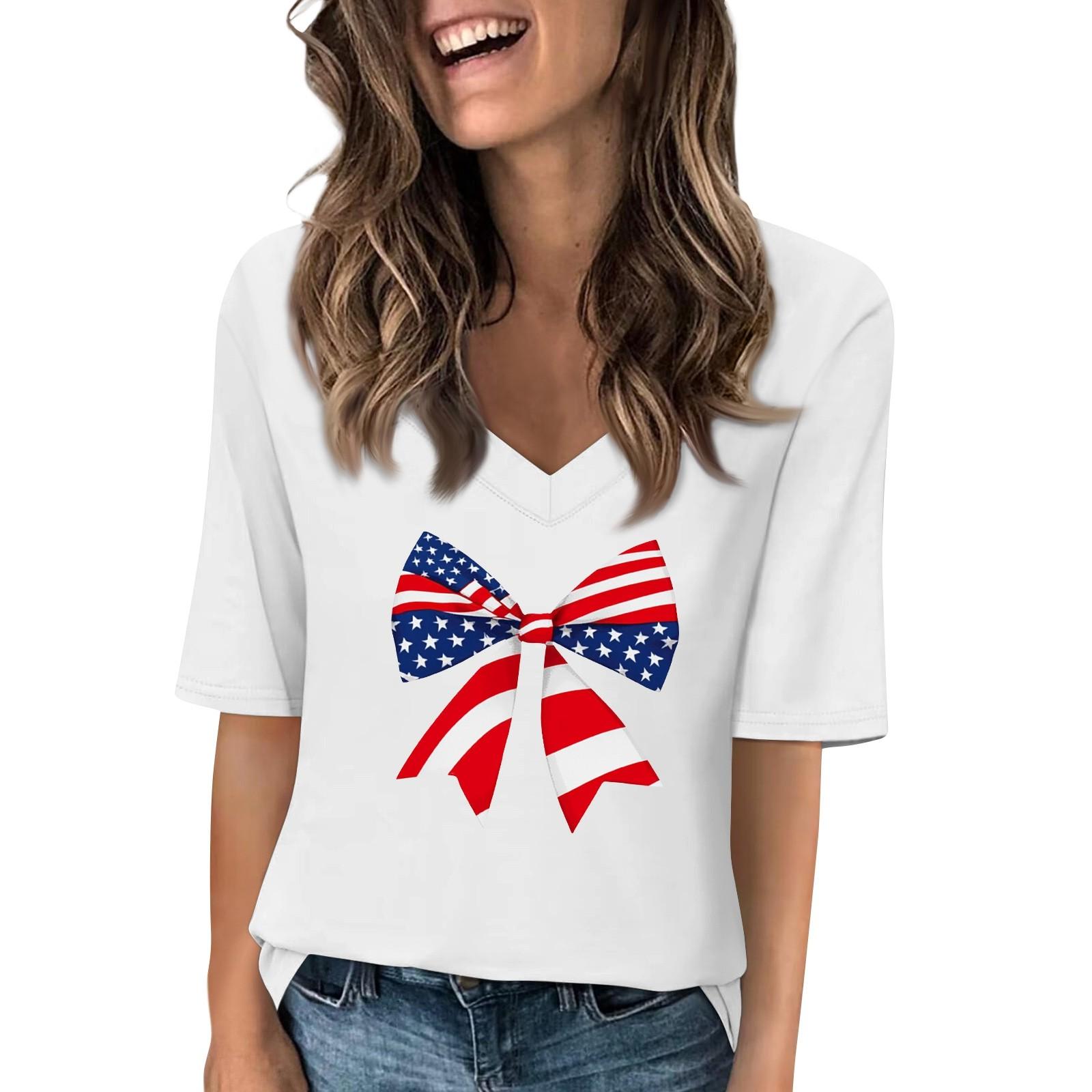 

Women s V Neck T Shirts Half Sleeve Tops Printed Casual Summer Tees T Shirt Blouse M червоний