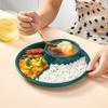 WORTHBUY Round Salad Plate Dishes Reusable Divided Dinner Plate With Fork Spoon Student Kid Food Plate Dishwasher&Microwave Safe