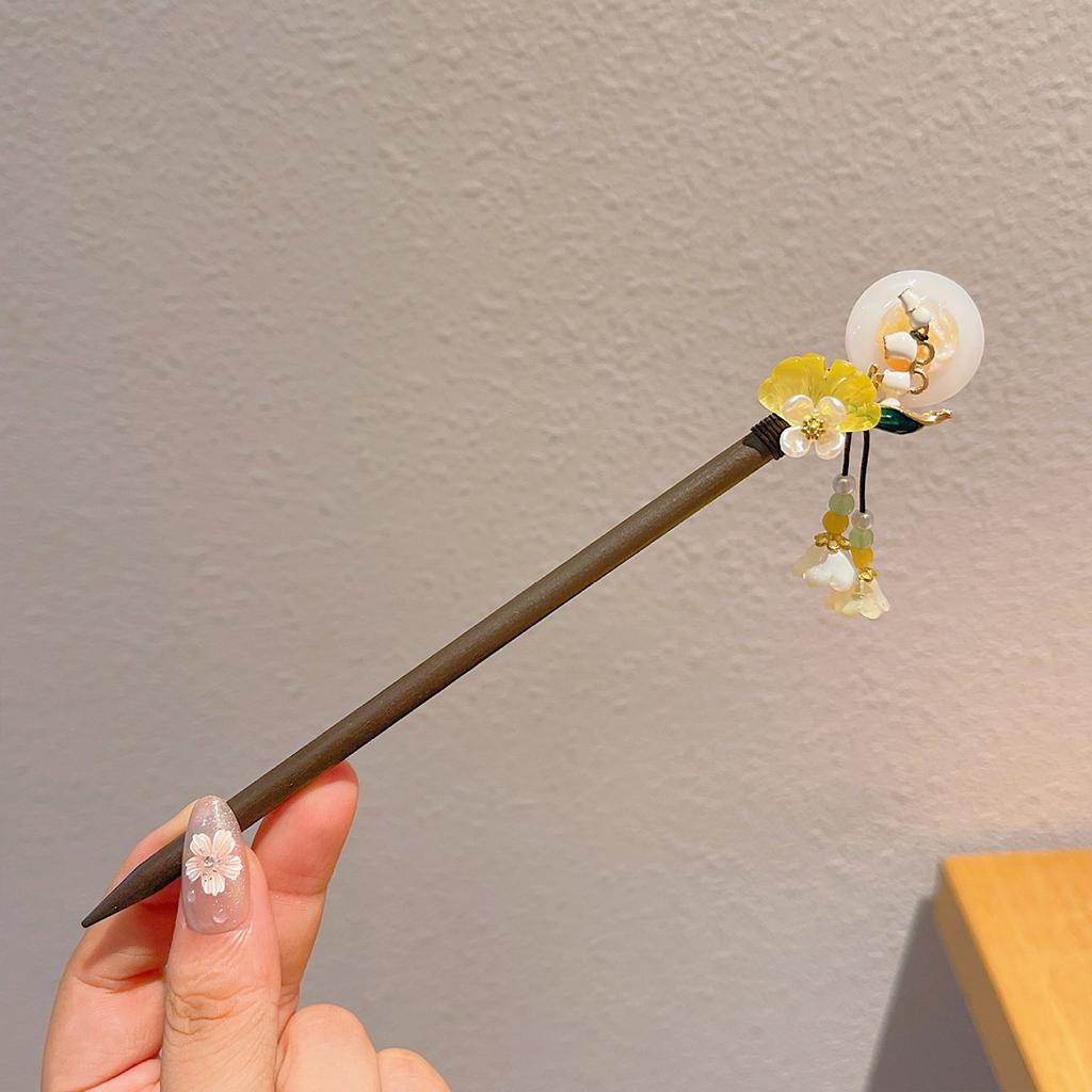 Wooden Hair Sticks Forks Retro Chinese Style Hairpins Forks Colorful Flower Designs Pendant Headpieces Hair Jewelry Ornaments