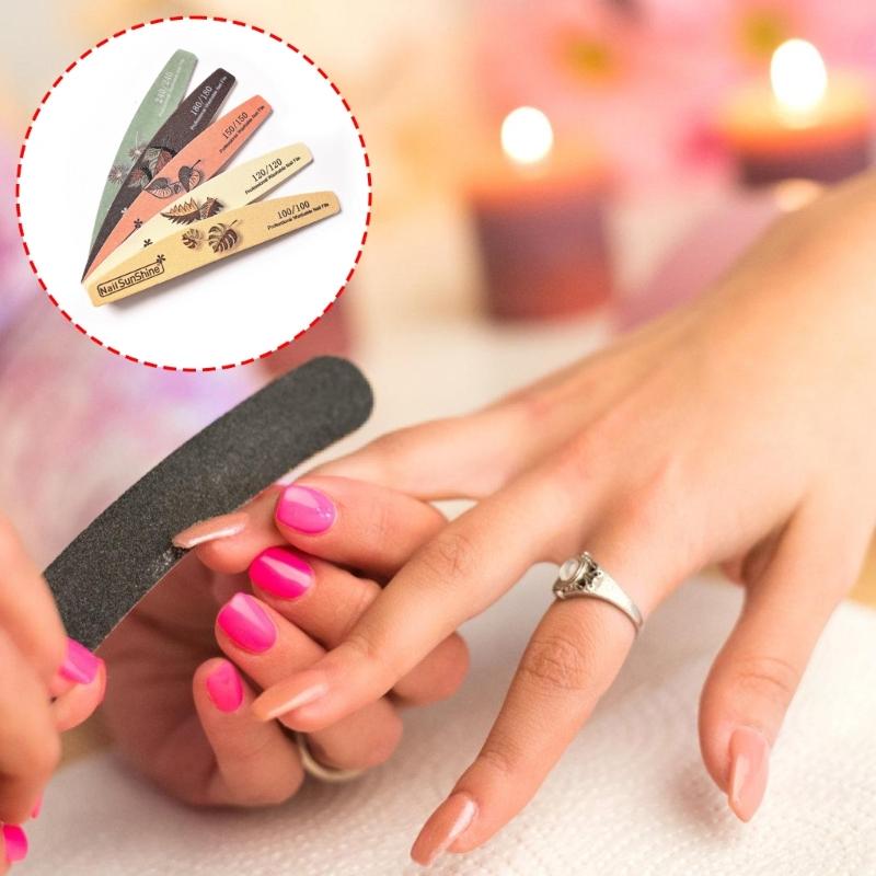Double Sided Nail Files for Manicure and Nail Art with Half Moon Shape Emery Boards for Smooth Filing Polishing
