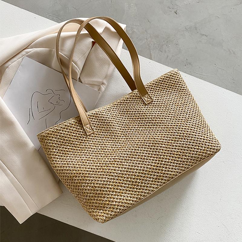 

Casual Straw Large Capacity Shopper Tote For Women Wicker Woven Shoulder Bags Rattan Handbags Summer Beach Bag Travel Purses 31x13x25.5cm хаки