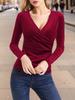 2025 European & American Women's Casual Pleated Top with Sexy Cross V-Neck