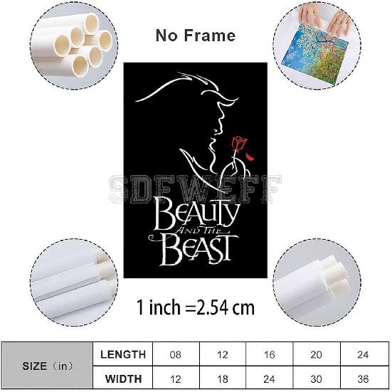SDFWEFF Beauty & The Beast Poster Broadway Musical Movie Poster Canvas Painting Wall Art Poster for Bedroom Living Room Decor 12x18inch(30x45cm),