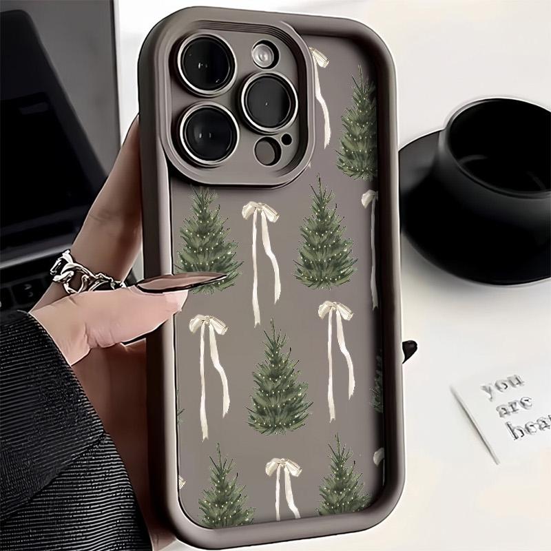 Phone Case For iPhone 17 Pro Max 16E 15 14 13 12 11 XS X XR 7 8 Plus Air Joyful Christmas Tree Bow Design Shockproof Cover