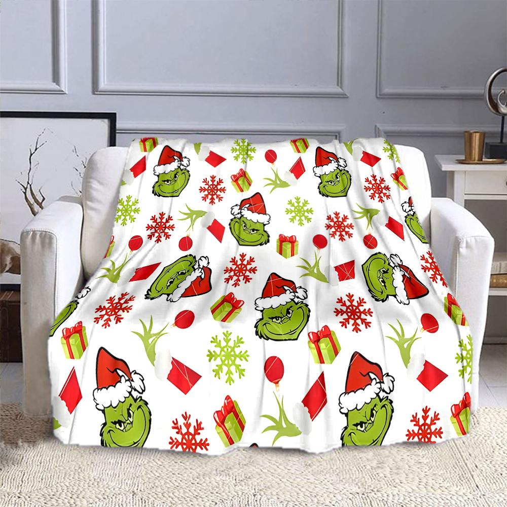 Christmas Grinch Pattern with Gifts Patterned flannel blanket perfect for the bedroom living room, sofa, or a little nap
