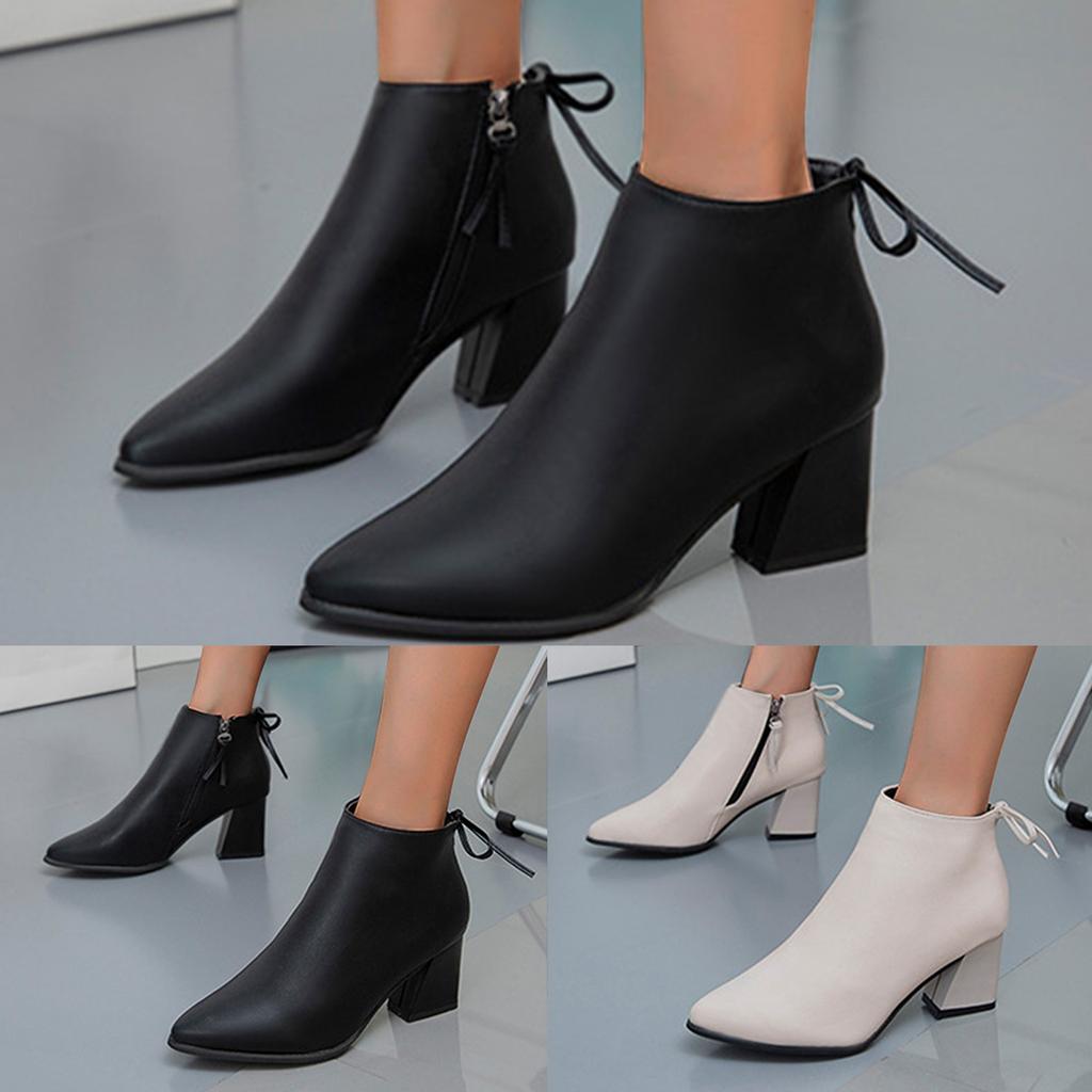 Boots Retro Shoes Zipper Breathable Fashion Women's Heels High Short Chunky Women's Boots Women Booties And Boots Size 6