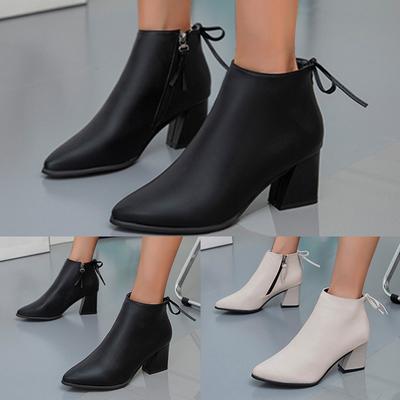 Boots Retro Shoes Zipper Breathable Fashion Women's Heels High Short Chunky Women's Boots Women Booties And Boots Size 6