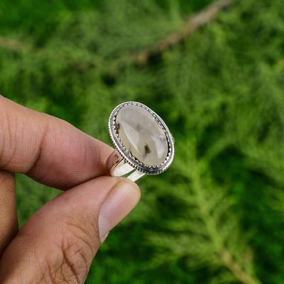 Mothers Day Deal Natural Plume Agate Wife Solitaire Ring Jewelry Sterling Silver