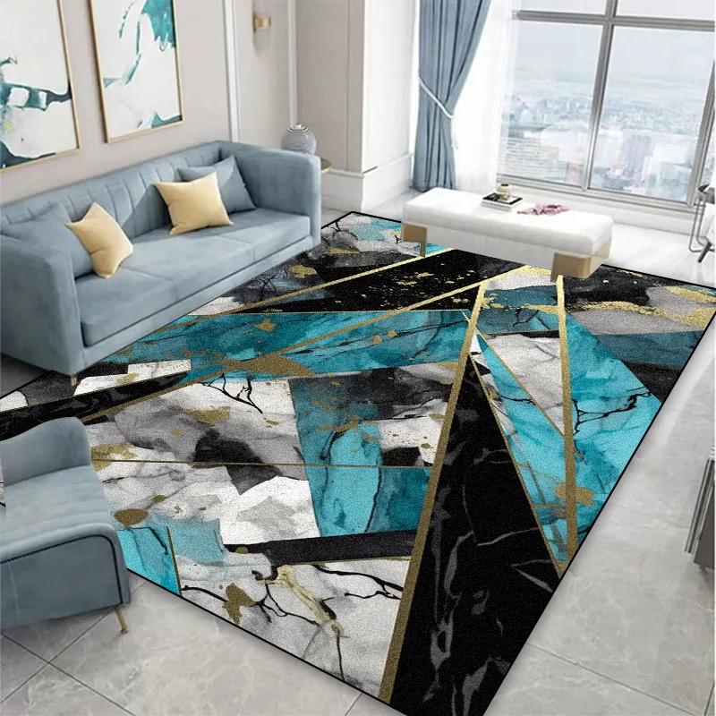 Geometric Green Decorative Rug for Living Room Large Area Home Sofa Side Coffee Tables Mat Washable Modern Bedroom Carpet