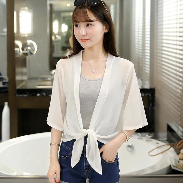 

Women s 2025 Summer Lightweight Chiffon Cardigan - Sun Protection, Loose Short Shawl Jacket One Size [85-130] белый