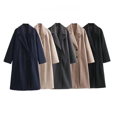 Chic Overcoat Fashion Women's  Front Welt Pockets Soft Woolen  Long Sleeve Outerwear Plus Size