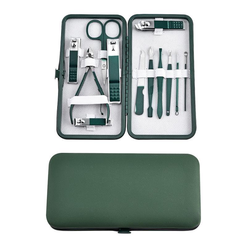 18-Piece Dark Green Slant Mouth Nail Clipper Manicure Set