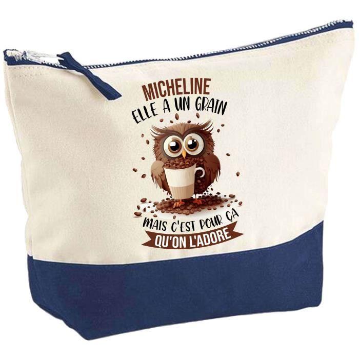 Pochette d'une Micheline Chouette Grain | Idée Cadeau pour Collègue Travail Retraite Trousse Grand Format Maquillage Toilette