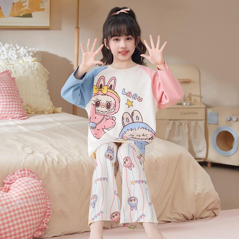 Girls Cotton Pajama Set Long Sleeve Round Neck Princess Style Sleepwear Kids 8-14 Years Winter Home Wear