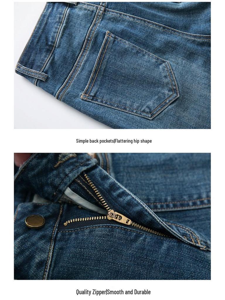 2025 Mom's Retro Blue Slim Fit High Waist Flare Jeans with Micro Flare and Casual Straight Leg