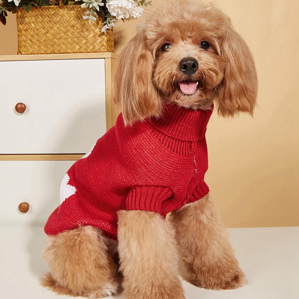 Winter Dog Clothes Warm Christmas Sweater For Small Yorkie Pet Clothing Coat Valentine's Day Love Pattern Sweater Costumes