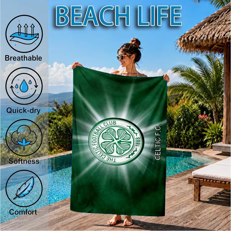 Cel-tic Football Club Crest Printed Microfiber Beach Towel, Soft And Absorbent, Quick-Dry, Ideal for Summer Travel, Beach Essential, Swimming Pool