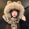 Dames Luipaardprint Pluizige Gebreide Muts Met Berenoortjes Warme Wintermuts Sjaal Combinatie
