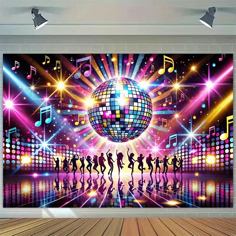 Pozadí fotokoutku Disco Party, Třpytivá disco koule a Silueta tančících jako pozadí pro akce s tématem 80. let