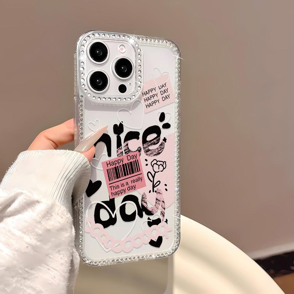 

Чехол для телефона с цепочкой-браслетом для iPhone 17 16 15 13 14 для 17Air 17 12 14 16 Pro 17 14 16 Pro Max Сверкающий бриллиант Милый узор Твердый чехол со шнурком iPhone 11 чистый