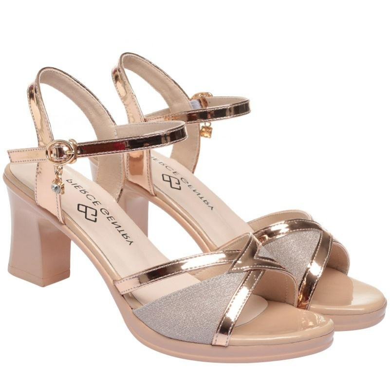Fashion Sandals Women's Thick-heeled Women's High Heels Summer Middle-aged Mother Shoes Buckle Women's Shoes