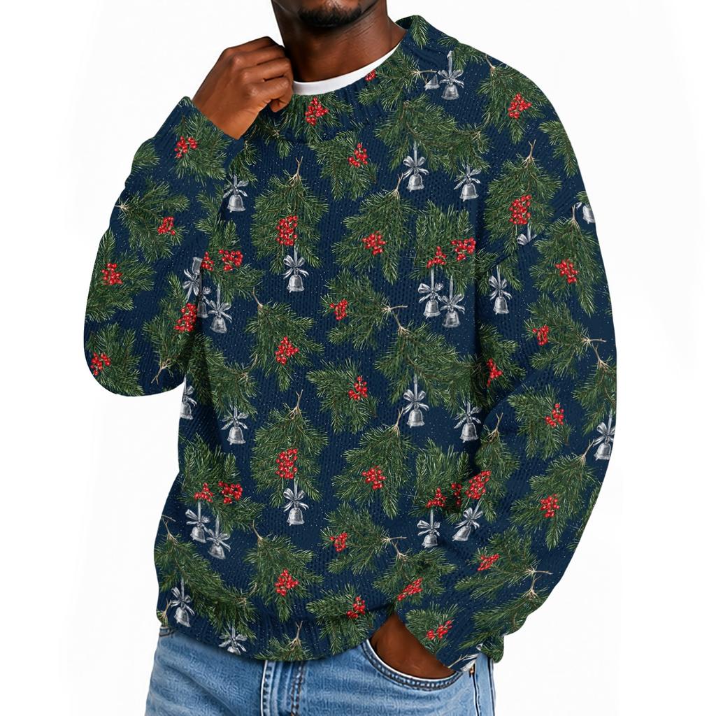 Men's Neck Christmas Print Knit Sweater for Fall and Winter