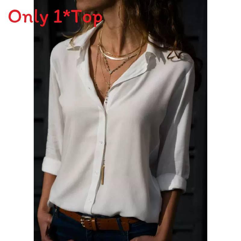 Womens Long Sleeve V Neck Button Chiffon Blouse With Cotton Polyester For Office Casual Wear