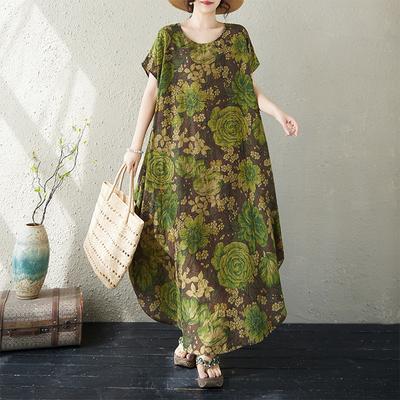 DIMANAF Neu 2026 Damen Übergröße Sommer Strand Dame Druck Langkleid Locker Übergröße Maxi Floral Mode Sommerkleid Kleidung
