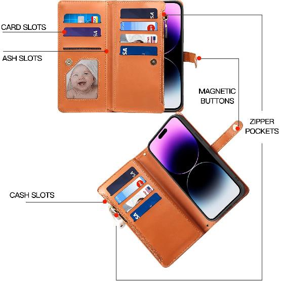 Crossbody Wallet Case for Apple iPhone 12/12 Pro Leather Phone Case with Card Holder Kickstand & Wrist Strap Cover Magnetic Closure Flip Handbag