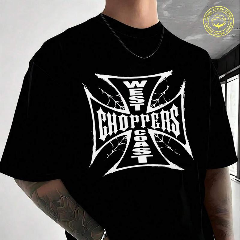 Chopper Motorcycle Pattern Moto Cotton T-Shirt Men's Casual O-neck Short Sleeve Tees