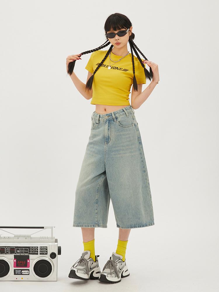 Mode Harajuku Vintage Hohe Taille 2000S Blaue Jeans-Shorts Damen Casual Loose Fit Y2K Punk Streetwear Style Baggy Shorts