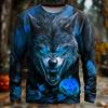 Funny 3D Wolf Pattern Men's T-shirts Hip Hop Trend Harajuku Streetwear Casual O-neck Long Sleeve Top Spring Autumn Loose Clothing