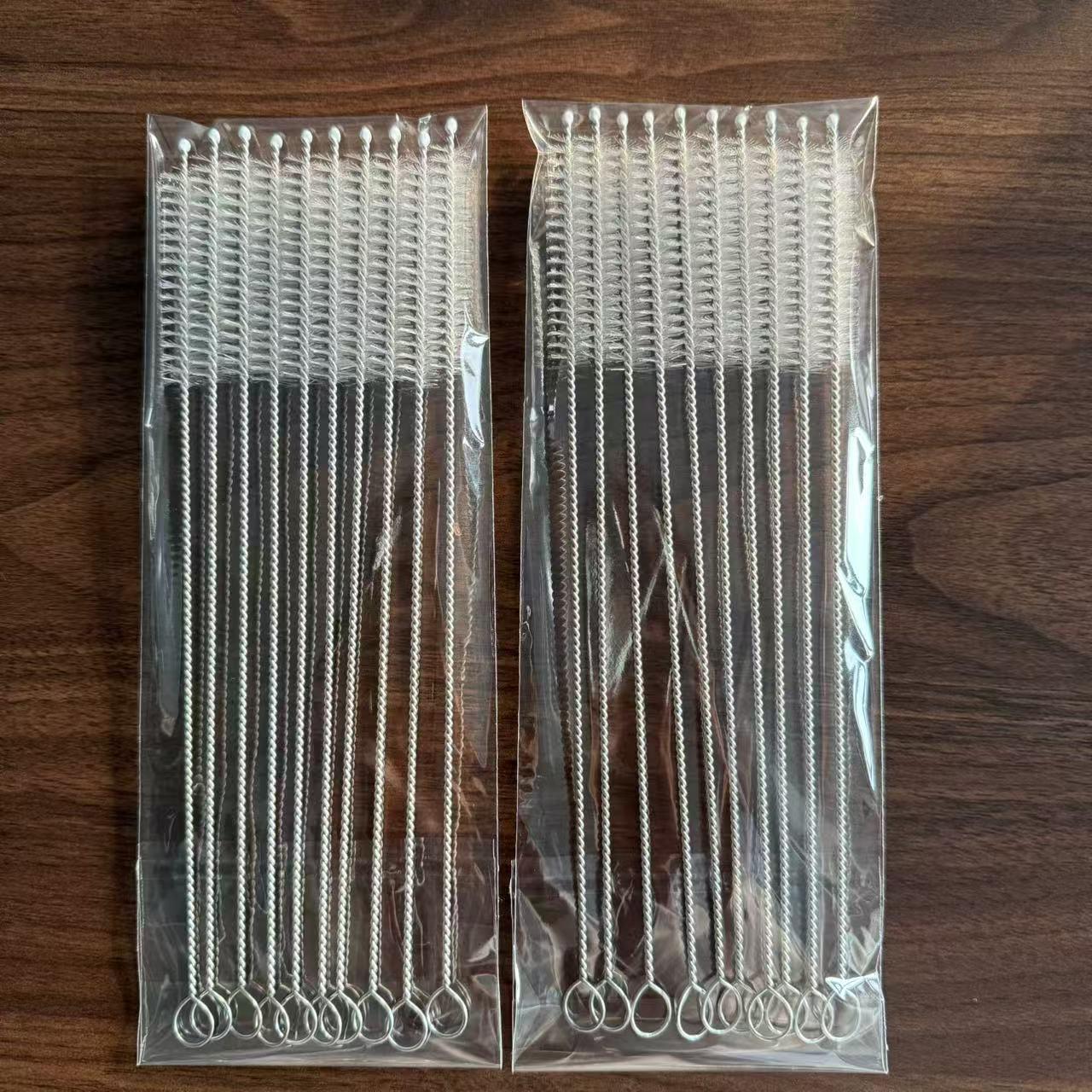 10-Piece Set: Long Straw, Cleaning, Test Tube, and Crevice Brushes with Stainless Steel Handles & Nylon Bristles