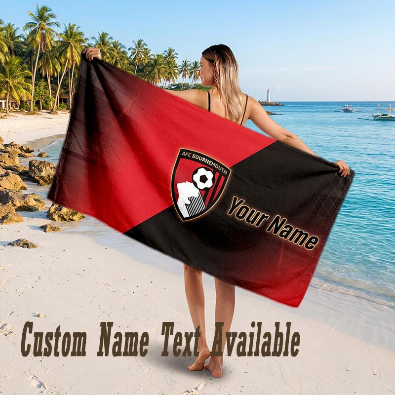Bournemouth Football Design Beach Towel Custom Text Large Towel for Beach Vacation