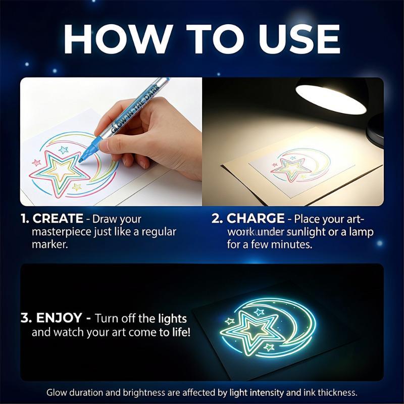 8 Colors Fluorescent Luminous Marker Party Decoration Paint Diy Crafts Creative Artwork Waterproof Non-Toxic Dark Pen Draw Tool
