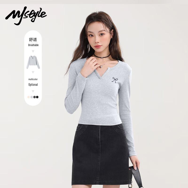 MJ STYLE V-Neck Slim Fit Long Sleeve T-Shirt L