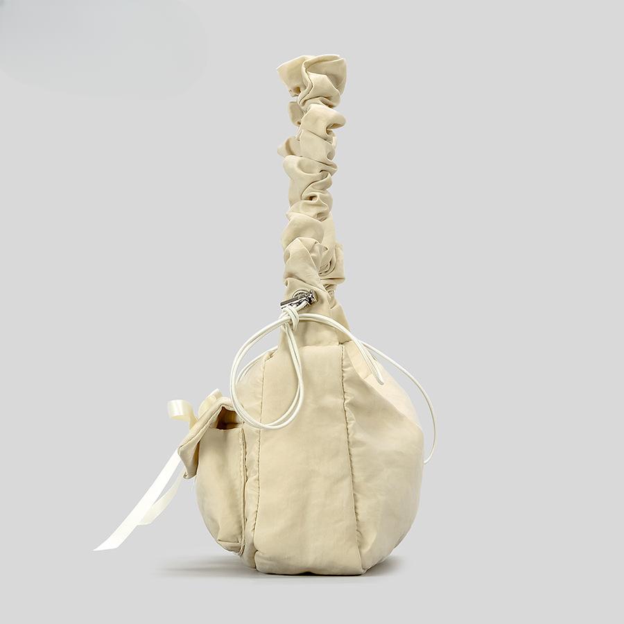 Fashion Bowknot Shoulder Crossbody Bag Women Casual Nylon Drawstring Shoulder Strap Wrinkle Handbag