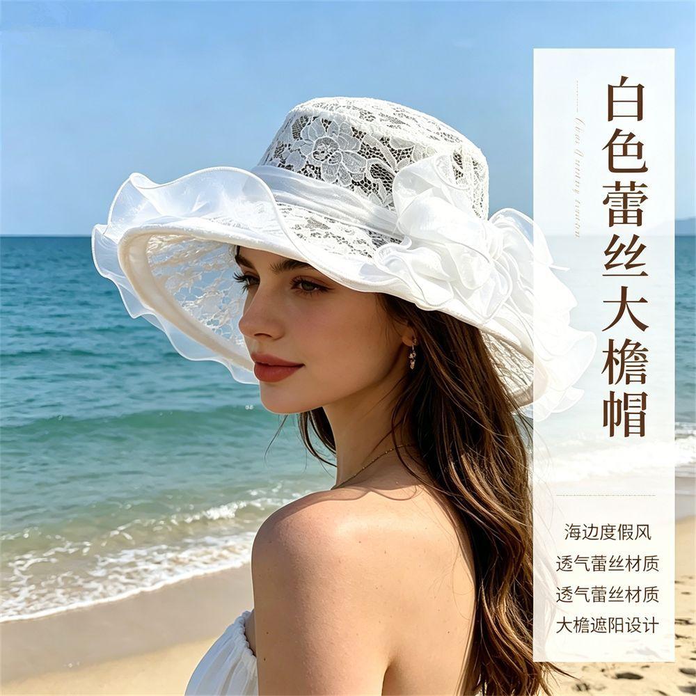 New big brim organza hat flower visor hat women's summer seaside sun protection sun hat breathable beach hat women
