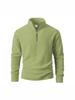 European Size Men's Fleece Hoodie - Stand Collar, Half Zip, Solid Color, Long Sleeve Jacket
