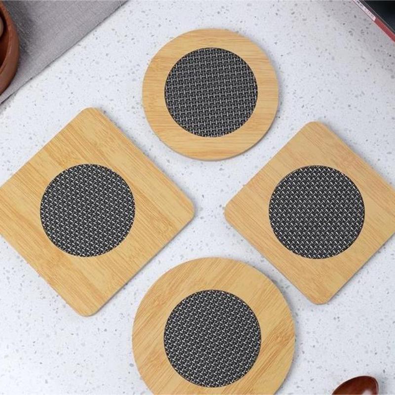 Fine Workmanship Wooden Heat Pad With Anti-Slip Mat Round Square Coasters Waterproof Anti-Slip Pot Holder Kitchen Kitchenware