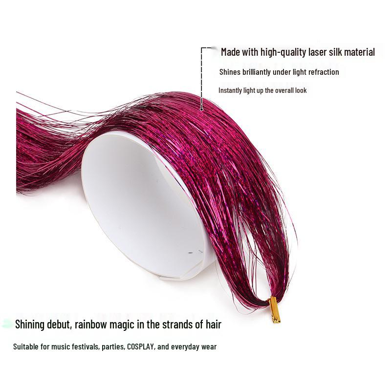 Vibrant Laser Silk Hair Extensions: Colorful Seven-Color Tinsel Strips for Women