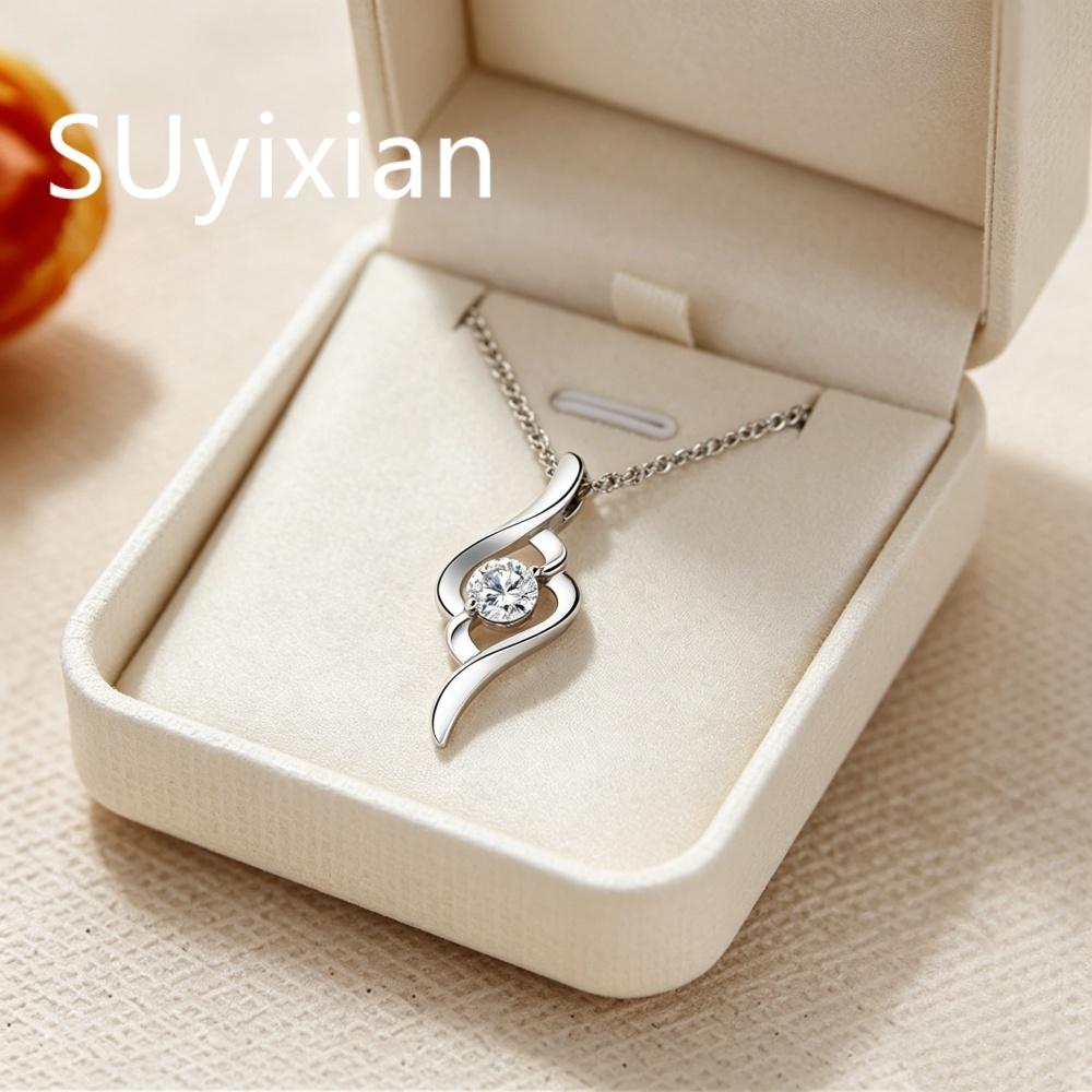 925 Sterling Silver Fashion Temperament Elegant Pendant Necklace Inlaid with Zircon, Birthday Party Anniversary Gift