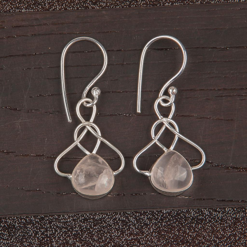 Rosenquarz Edelstein 925 Sterlingsilber Handgefertigter Schmuck Ohrringe 1,50" Für Sie EE-2-22