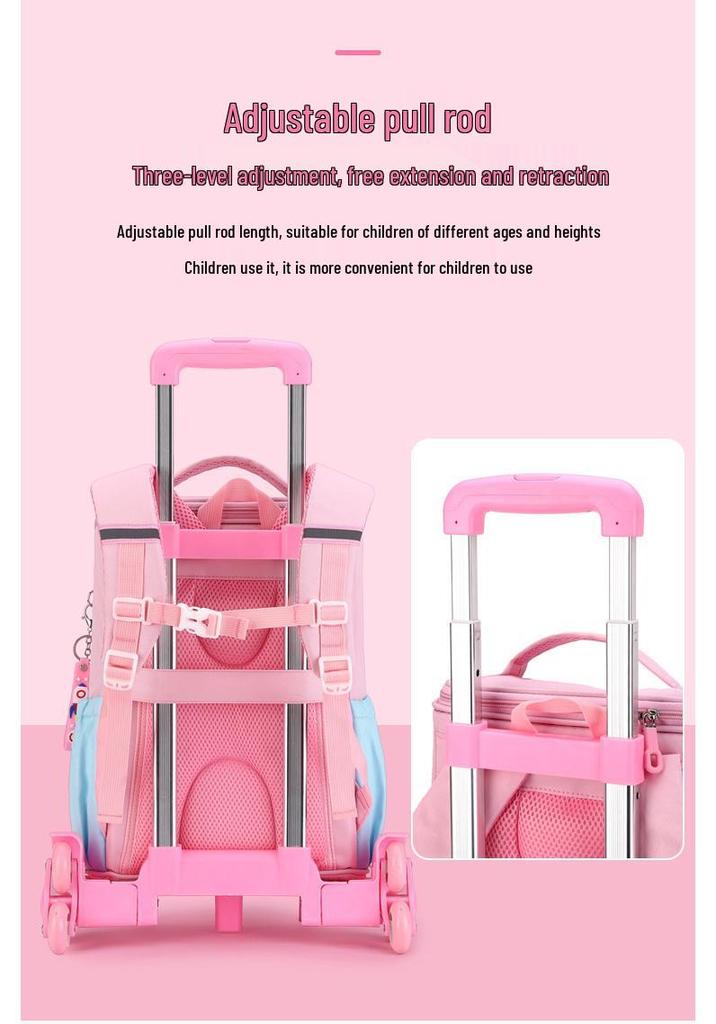 Large Capacity Trolley School Bag for Girls, Grades 3-6 - Stair Climbing & Detachable Design