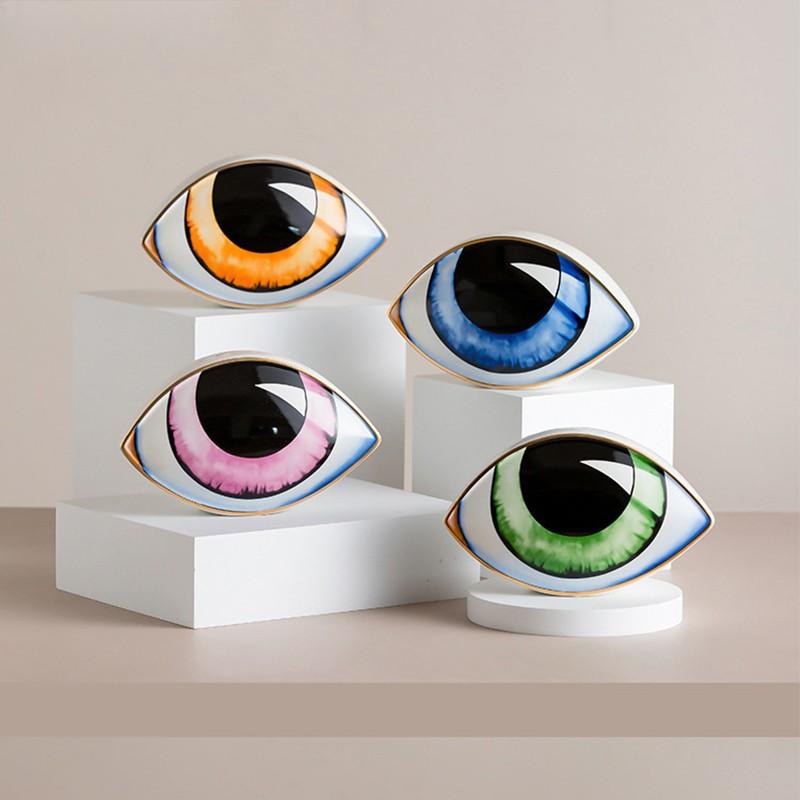 Ceramics Evil Eye Sculptures Devil's Eye Statue Charm Desktop Ornaments Home Living Room Decoration Feng Shui Accessories