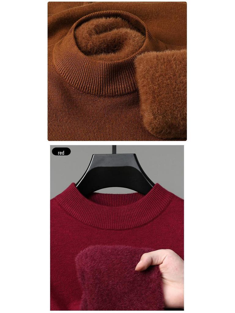 Men's 2024 Fleece-Lined Semi-High Neck Sweater - Warm, Thick Knit Winter Base Shirt